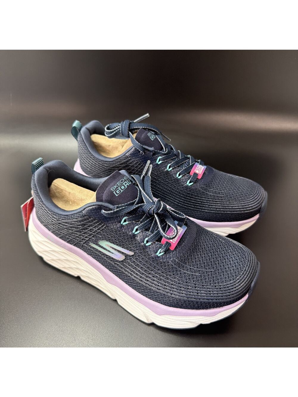 Skechers Max Cushioning Elite Womens Navy Lavender Shoes Size 8 Wide fit